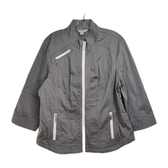 Laura Ashley Jackets & Blazers - Laura Ashley Full-Zip Jacket Women's XL Gray Lightweight Zipped Pockets